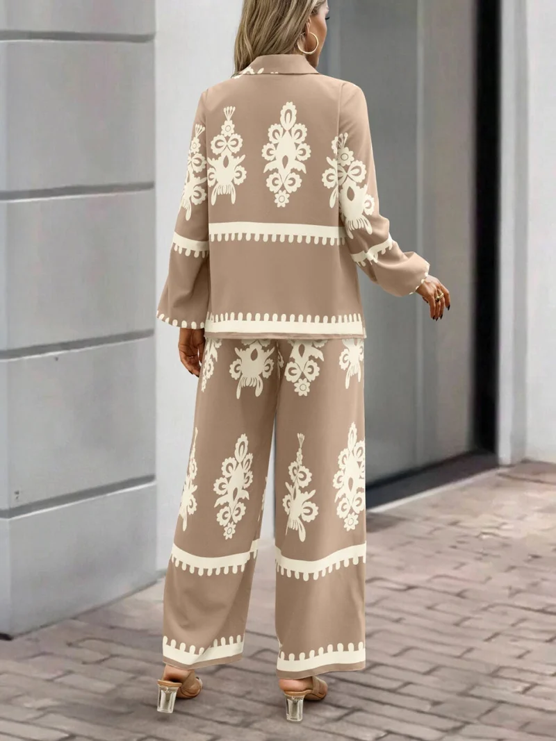 أوجيدر طقم قميص وبنطلون بطبعة بيج